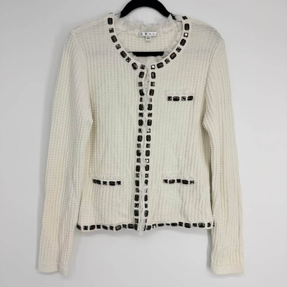 CAbi Gabrielle Jewel Embellished Waffle Knit Career Cardigan Sweater Womens Lrg